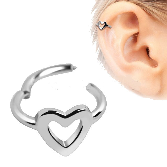 316L Stainless Steel Heart Seamless Clicker Ring - Heart Cartilage Piercing by Fashion Hut Jewelry