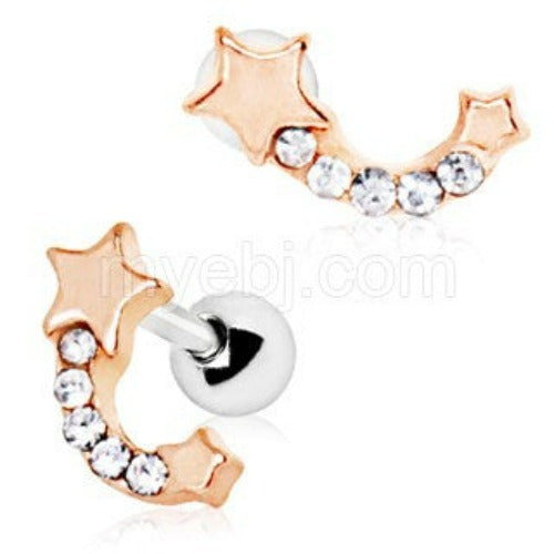 Rose Gold Plated Jeweled Shooting Star Cartilage Earring by Fashion Hut Jewelry