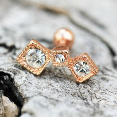 Rose Gold Art of Brilliance Triple Square Drop Cartilage Earring by Fashion Hut Jewelry