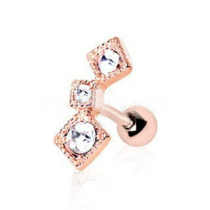 Rose Gold Art of Brilliance Triple Square Drop Cartilage Earring by Fashion Hut Jewelry