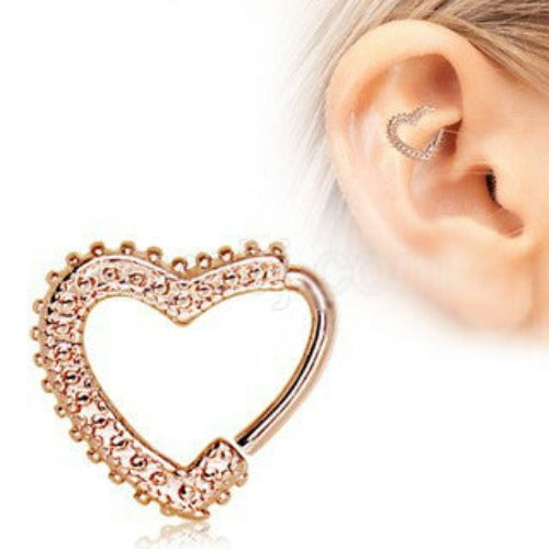 Rose Gold Annealed Ornamental Heart Cartilage Earring by Fashion Hut Jewelry