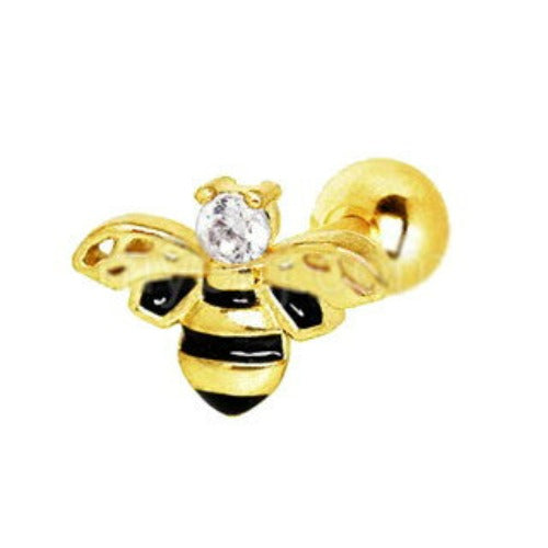 Yellow Gold Jeweled Bumblebee Cartilage Earring by Fashion Hut Jewelry