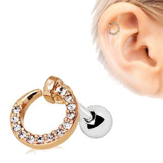 Rose Gold Jeweled Circular Ring Cartilage Earring by Fashion Hut Jewelry