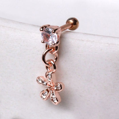 Rose Gold Plated Cartilage Earring with Flower Dangle by Fashion Hut Jewelry