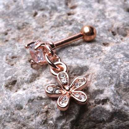 Rose Gold Plated Cartilage Earring with Flower Dangle by Fashion Hut Jewelry