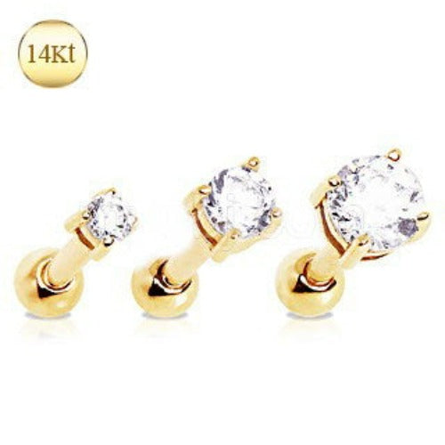 14Kt Yellow Gold Clear Prong Set CZ Cartilage Earring by Fashion Hut Jewelry