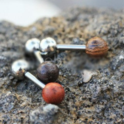 Natural Organic Wood Ball Cartilage Stud Earring by Fashion Hut Jewelry