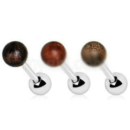 Natural Organic Wood Ball Cartilage Stud Earring by Fashion Hut Jewelry