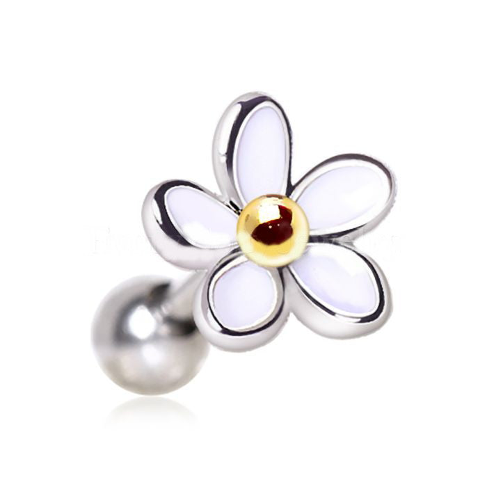 Surgical Steel Sweet White Daisy Flower Cartilage Earring by Fashion Hut Jewelry