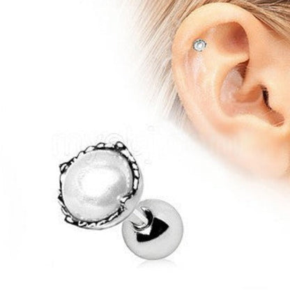 316L Stainless Steel Crown Pearl Cartilage Earring by Fashion Hut Jewelry