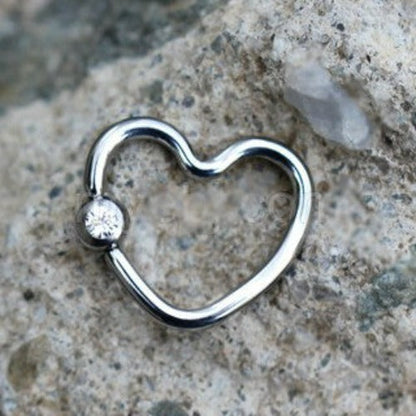 316L Stainless Steel Heart Captive Bead Ring with Clear CZ by Fashion Hut Jewelry