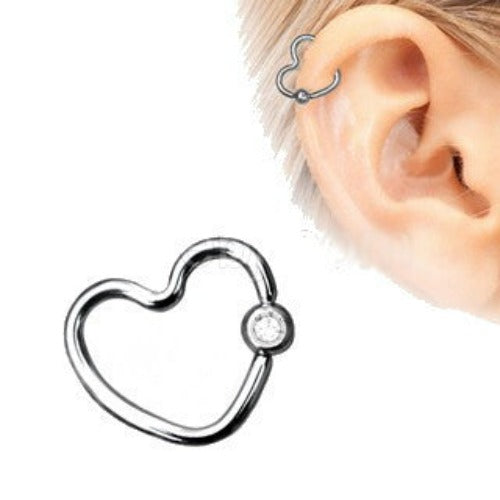 316L Stainless Steel Heart Captive Bead Ring with Clear CZ by Fashion Hut Jewelry