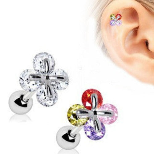 316L Stainless Steel Art of Brilliance Adorned Quatrefoil Cartilage Earring by Fashion Hut Jewelry