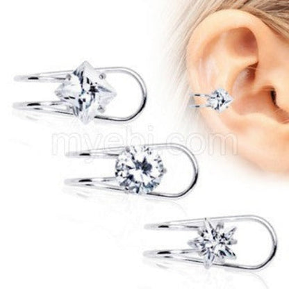 316L Stainless Steel Clip-On Cartilage Earring with Multi-Shaped CZ by Fashion Hut Jewelry