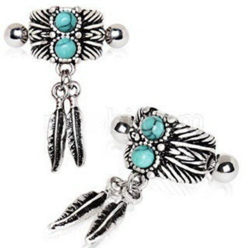 Turquoise & Feather Cartilage Cuff Earring by Fashion Hut Jewelry