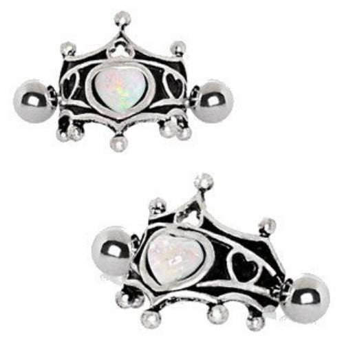 316L Stainless Steel Medieval Design Heart Crown Cartilage Cuff Earring by Fashion Hut Jewelry