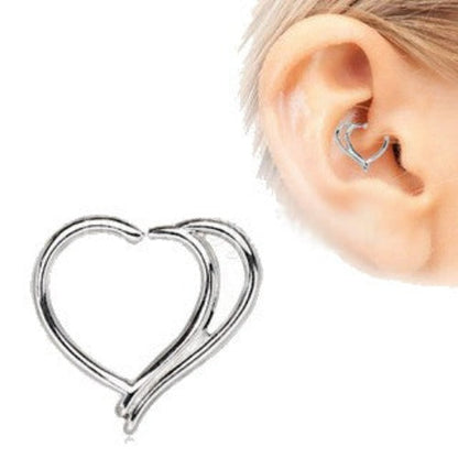 316L Stainless Steel Double Heart Cartilage Earring by Fashion Hut Jewelry