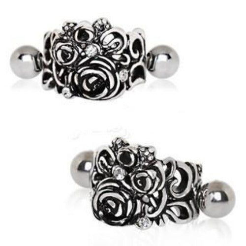 316L Stainless Steel Black Roses Cartilage Cuff Earring by Fashion Hut Jewelry