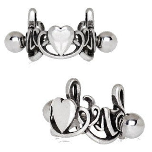 316L Stainless Steel LOVE Script with Heart Cartilage Ear Cuff by Fashion Hut Jewelry