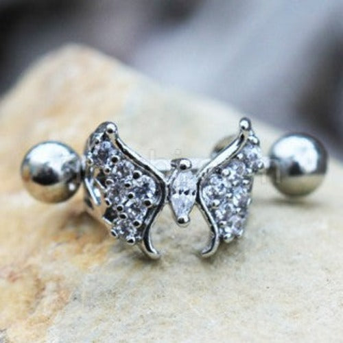 316L Stainless Steel Fancy Jeweled Butterfly Cartilage Cuff Earring by Fashion Hut Jewelry