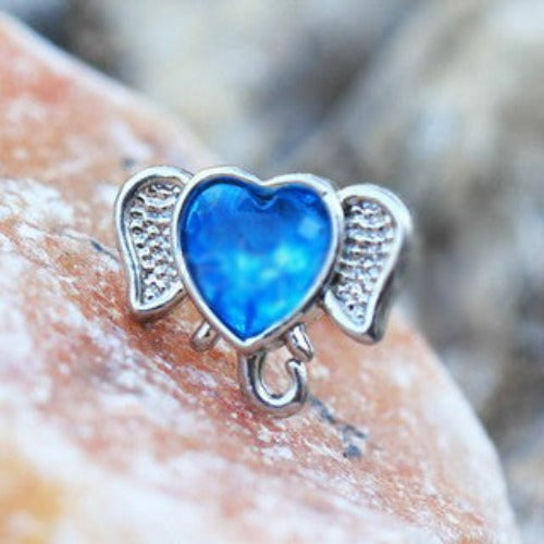 316L Stainless Steel Aqua Heart Elephant Cartilage Earring by Fashion Hut Jewelry