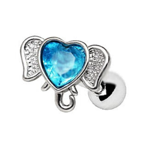 316L Stainless Steel Aqua Heart Elephant Cartilage Earring by Fashion Hut Jewelry