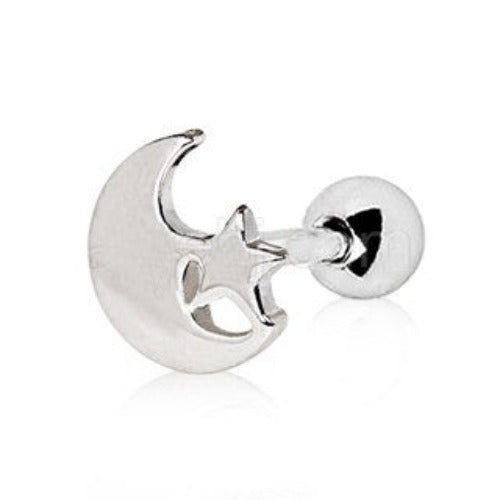 316L Stainless Steel Moon and Star Cartilage Earring by Fashion Hut Jewelry