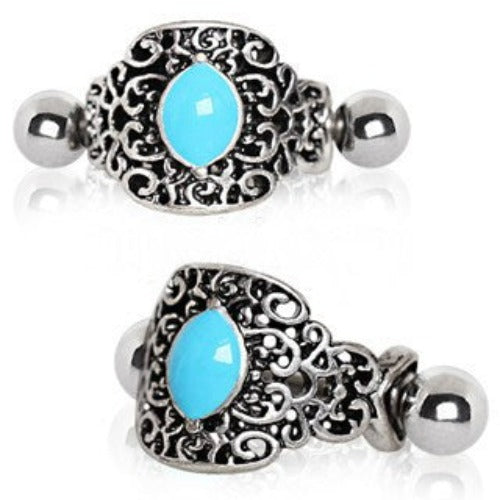 316L Stainless Steel Aqua Ornate Cartilage Cuff Earring by Fashion Hut Jewelry