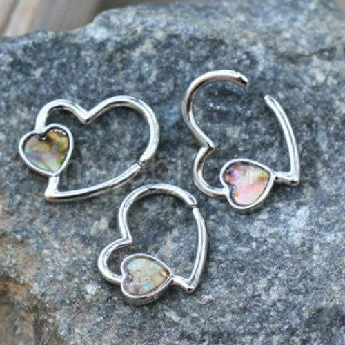 316L Stainless Steel Abalone Shell Heart Annealed Cartilage Earring by Fashion Hut Jewelry