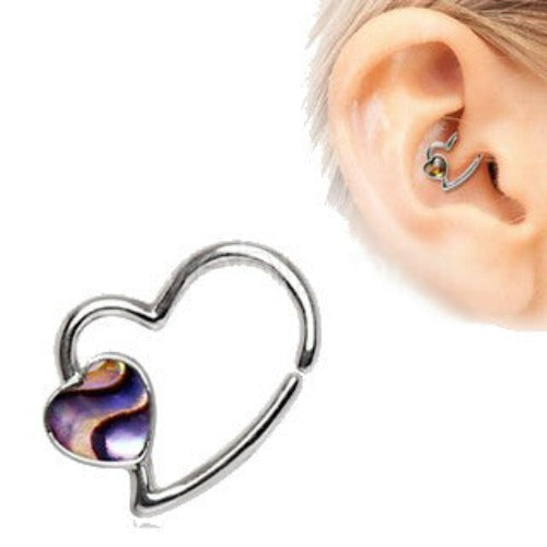 316L Stainless Steel Abalone Shell Heart Annealed Cartilage Earring by Fashion Hut Jewelry