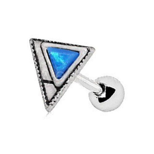 316L Stainless Steel Blue Synthetic Opal Triangle Cartilage Earring by Fashion Hut Jewelry