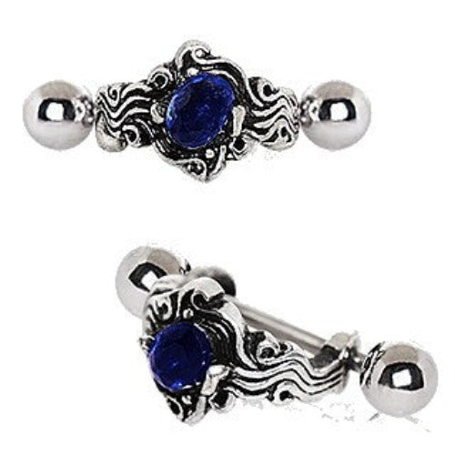 316L Stainless Steel Sapphire Blue Wave Cartilage Cuff Earring by Fashion Hut Jewelry