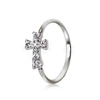 316L Stainless Steel Jeweled Cross Cartilage Earring / Nose Hoop Ring by Fashion Hut Jewelry