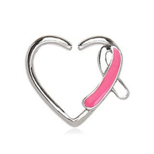 316L Stainless Steel Pink Ribbon Heart Cartilage Earring by Fashion Hut Jewelry