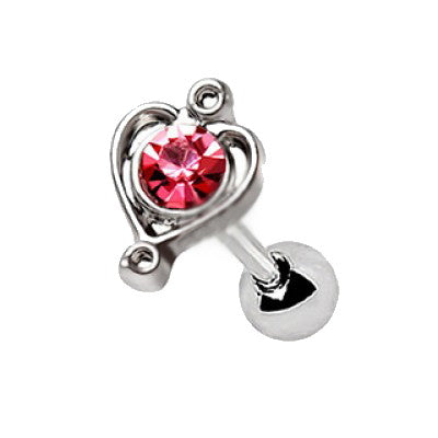 316L Stainless Steel Lovely Pink Heart Cartilage Earring by Fashion Hut Jewelry