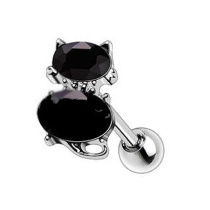 316L Stainless Steel Fancy Black Cat Cartilage Earring by Fashion Hut Jewelry