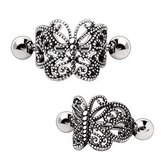 316L Stainless Steel Ornate Butterfly Cartilage Cuff Earring by Fashion Hut Jewelry