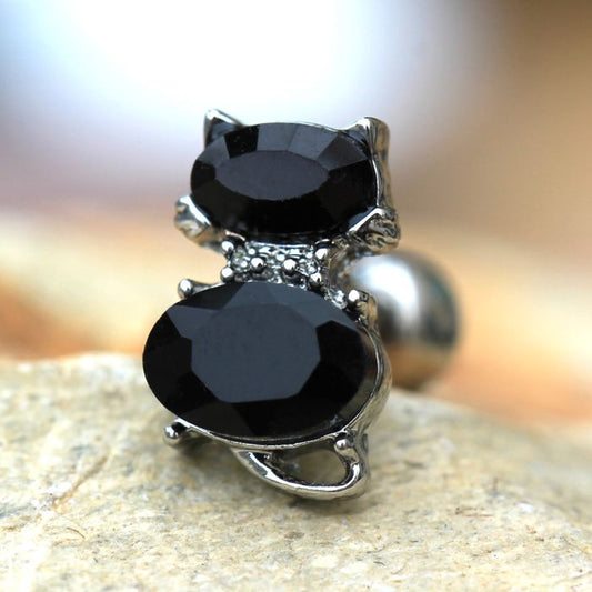 316L Stainless Steel Fancy Black Cat Cartilage Earring by Fashion Hut Jewelry