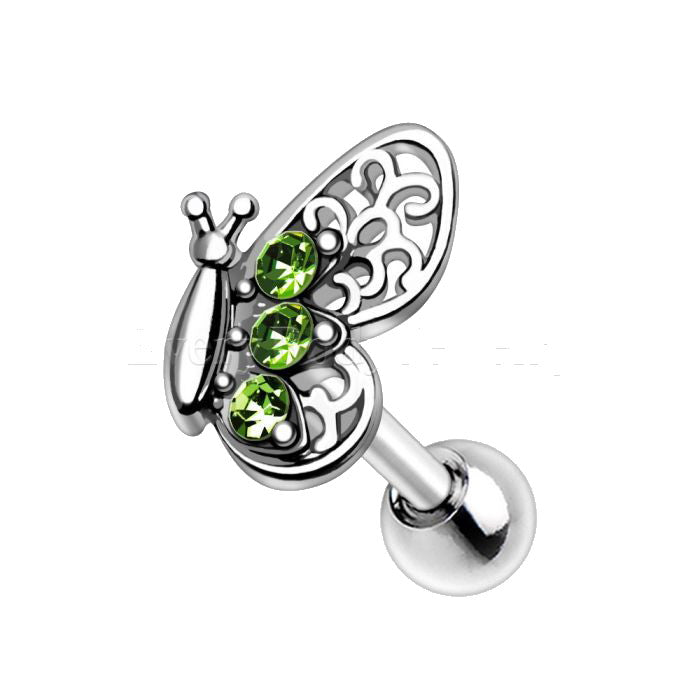 316L Stainless Steel Green Butterfly Cartilage Earring by Fashion Hut Jewelry