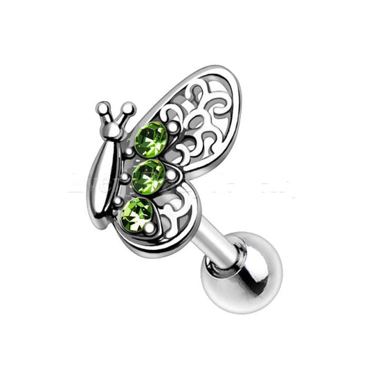 316L Stainless Steel Green Butterfly Cartilage Earring by Fashion Hut Jewelry