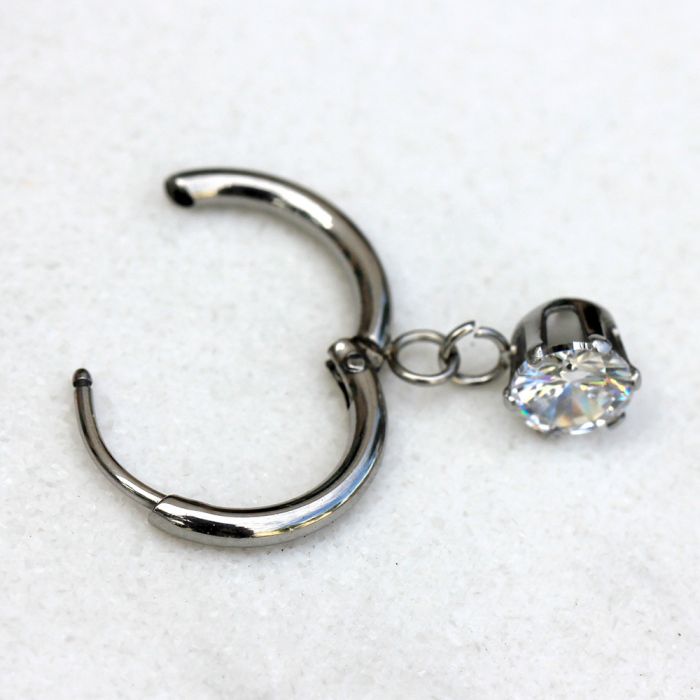 316L Stainless Steel Prong Set CZ Dangle Clicker Cartilage Ring by Fashion Hut Jewelry