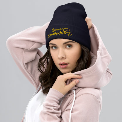 Queens Country Club with Squirrel Embroidery Cuffed Beanie by Queens Country Club