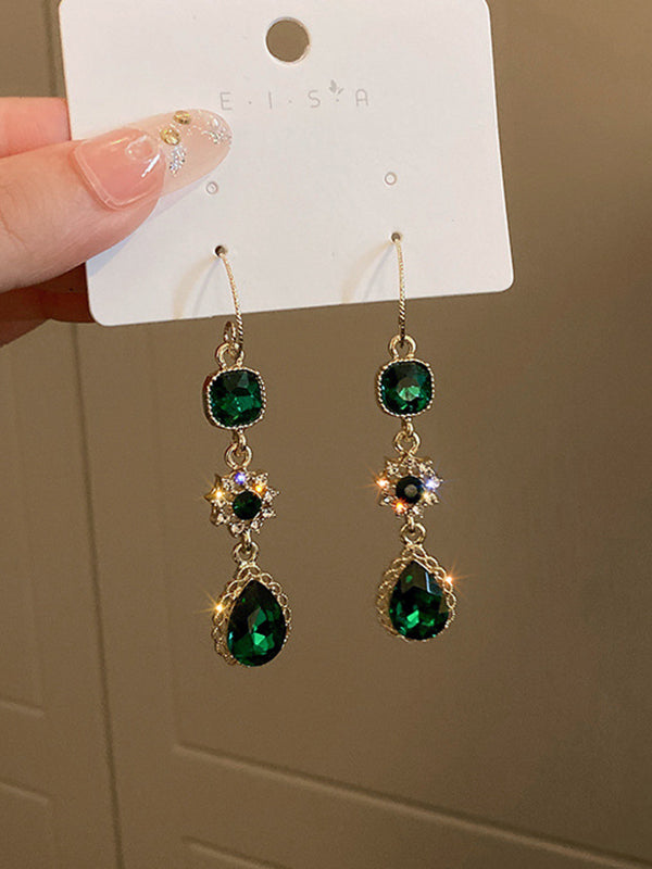 Urban Green Rhinestone Waterdrop Earrings Accessories by migunica