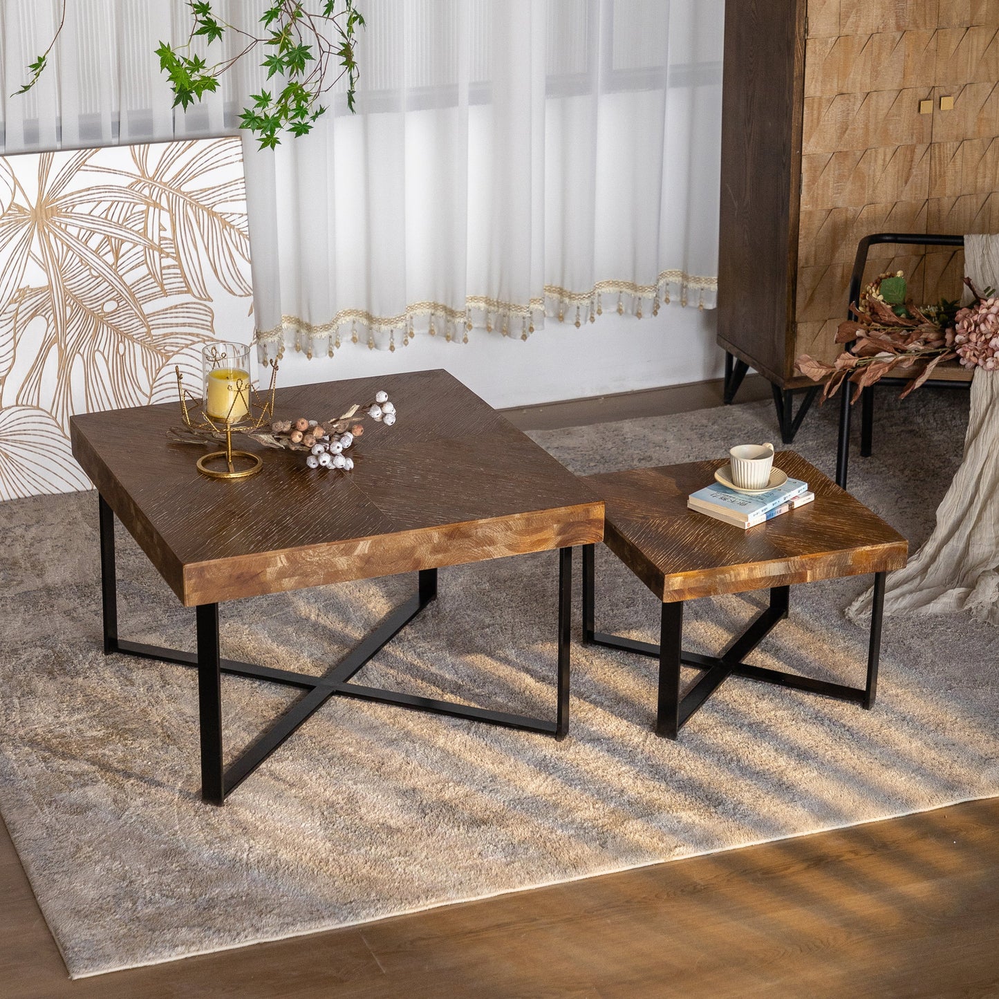 Modern Retro Splicing Square Coffee Table Set of 2 by Blak Hom