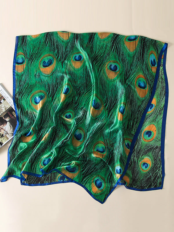 Vintage Peacock Printed Silk Imitation Shawl&Scarf by migunica