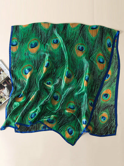 Vintage Peacock Printed Silk Imitation Shawl&Scarf by migunica