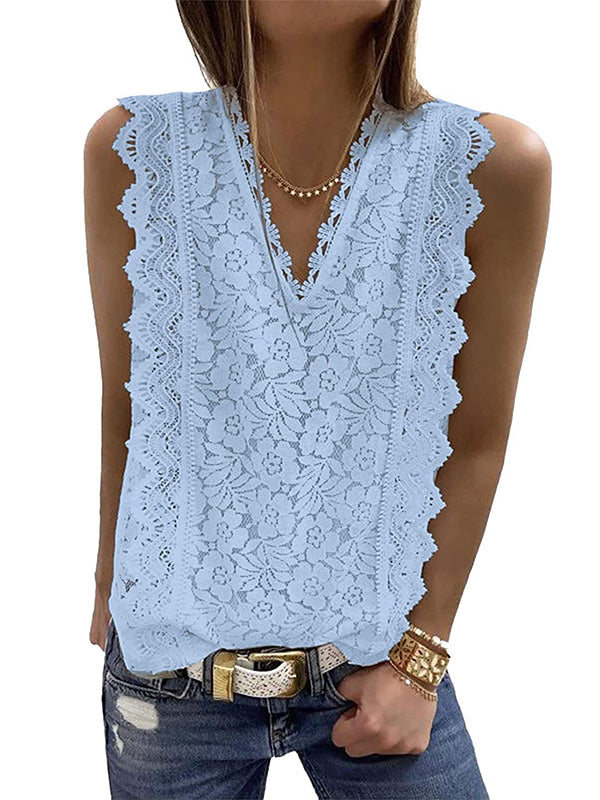 Original Lace Embroidered Solid Color Falbala Vest Top by migunica