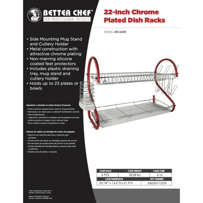 Better Chef 22" 2-Level Colored-Chrome-Plated S-Shaped Dish Rack by Jupiter Gear Home