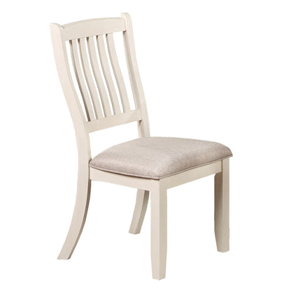 White Classic 2pcs Dining Chairs Set Rubberwood Beige Fabric Cushion Seats Slats Backs Dining Room Furniture Side Chair