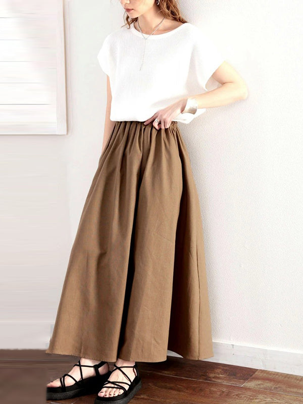 A-Line Loose Elasticity Solid Color Skirts Bottoms by migunica